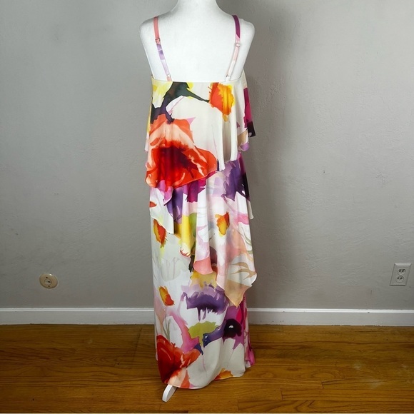 Josie Natori Multicolor Floral Maxi Flounce Ruffle Sundress Size 0 - Picture 5 of 11
